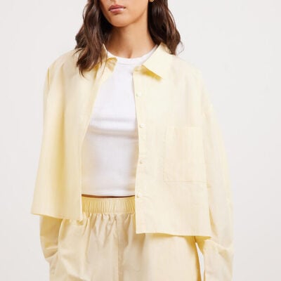 Ode Taylor Cropped Shirt Lemon Yardage Stripe