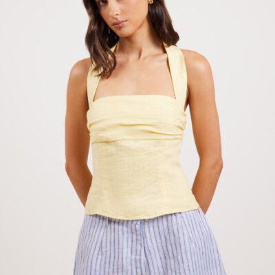 Ode Dakota Linen Halter Top Lemon Curd