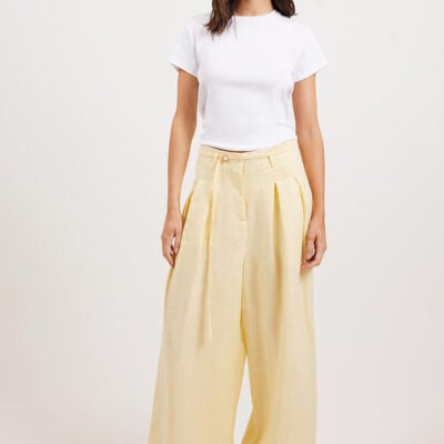 Ode Dakota Linen Tailored Pants Lemon Curd