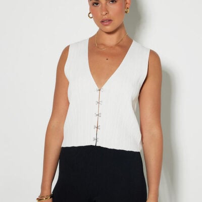 Ode Halston Rib Vest Chalk