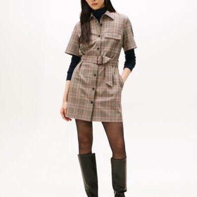 Check Relaxed Short Sleeve Mini Shirt Dress
