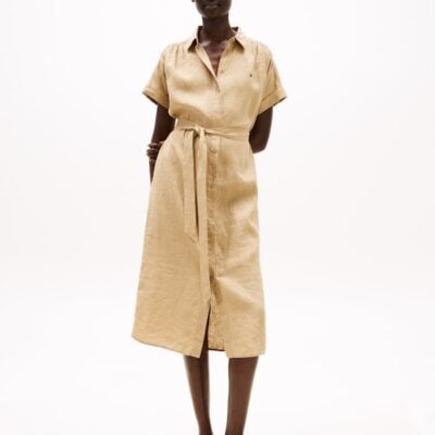 Pure Linen Midi Shirt Dress