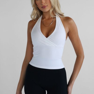 Sculpt Halter Neck Tank - White