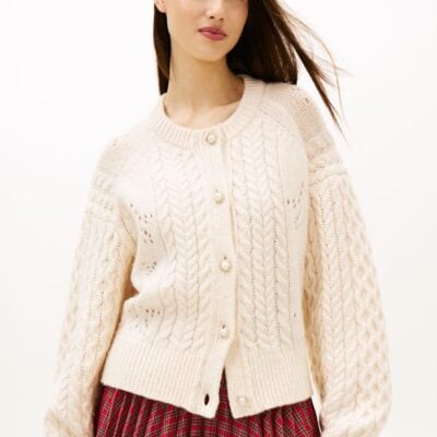 Tommy Girl Wool Blend Cable Knit Relaxed Cardigan