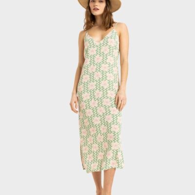 Roxy Stay Sunny Slip Midi Dress Basil Party Waves Yw