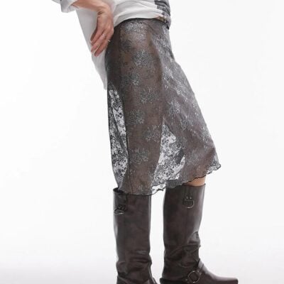Topshop Sheer Lace 90's Length Skirt