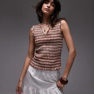 Topshop V Neck Sleeveless Shirred Top