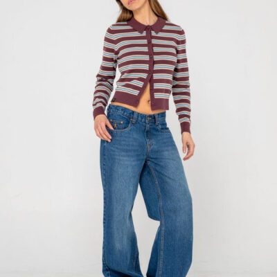 Rusty Extra Credit Stripe Button Up Cardigan