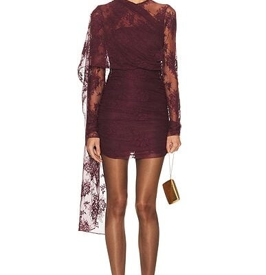 The Andamane Xenia Lace Cape Effect Mini Dress