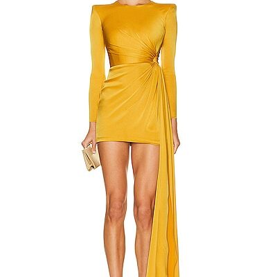 Alex Perry Long Sleeve Twist Satin Mini Dress