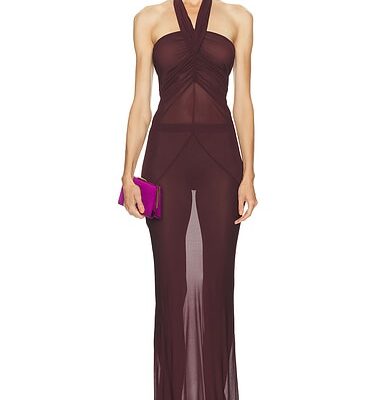 Atlein Halter Neck Ruched Gown