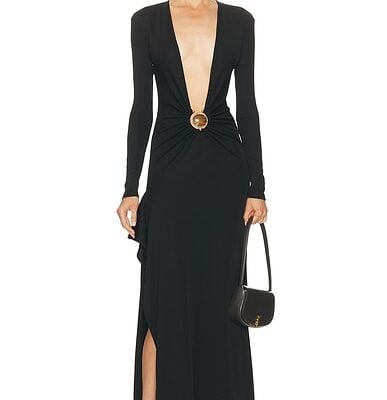 Christopher Esber Mineral Stone Cascade Long Sleeve Dress