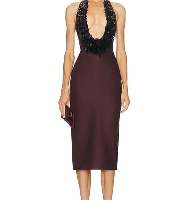 David Koma Payette Embroidered Neckline Halter Dress