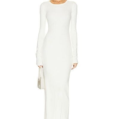 Eterne Long Sleeve Crewneck Maxi Dress