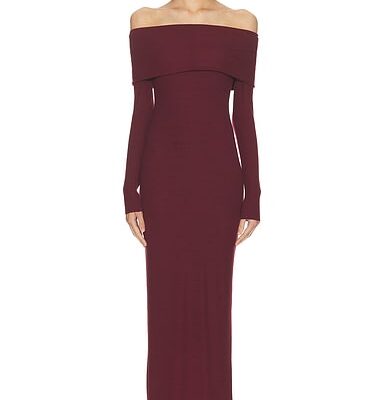 Eterne Long Sleeve Off-Shoulder Butter Rib Maxi Dress