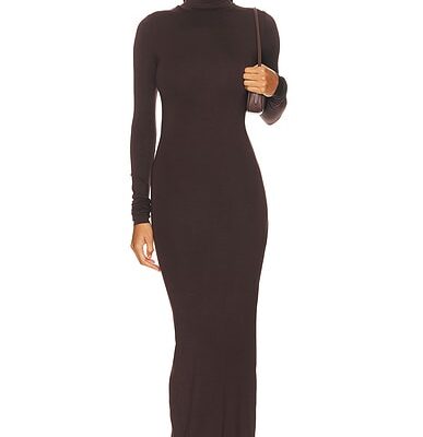 Eterne Long Sleeve Turtleneck Soft Jersey Maxi Dress