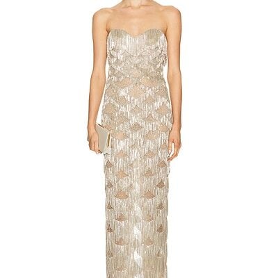 FWRD Renew Oscar de la Renta Chain Fringe Embroidered Gown