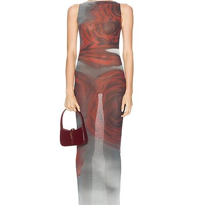 Jean Paul Gaultier Boat Neck Blurry Roses Printed Sleeveless Dress