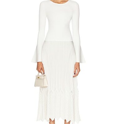 SIMKHAI Damoni Chevron Pleating Midi Dress