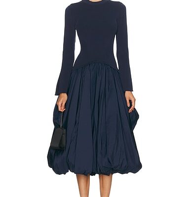 SIMKHAI Kenlie Long Sleeve Neck Midi Dress