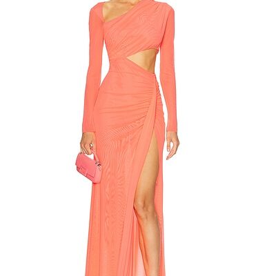 Lapointe Mesh Asymmetric Cut Out Ruched Gown