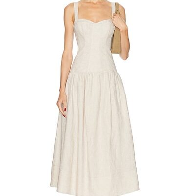 NICHOLAS Makenna Drop Waist Corset Midi Dress