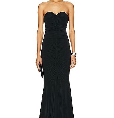 Norma Kamali Strapless Shirred Front Fishtail Gown