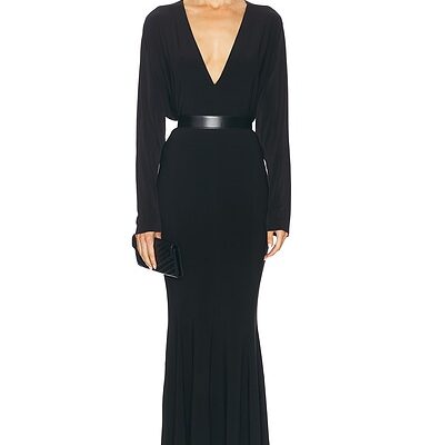 Norma Kamali Dolman V Neck Fishtail Gown