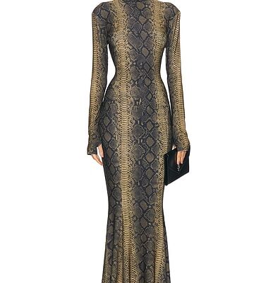 Norma Kamali Long Sleeve Turtleneck Fishtail Gown