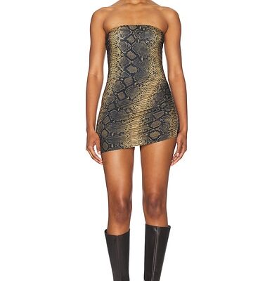 Norma Kamali Strapless Side Drape Pickleball Dress