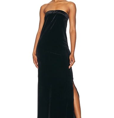 Norma Kamali Strapless Tailored Side Slit Gown