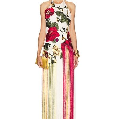 Oscar de la Renta Halter Neck Embroidered Gown