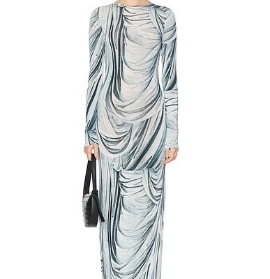 RABANNE Drape Printed Long Sleeve Dress