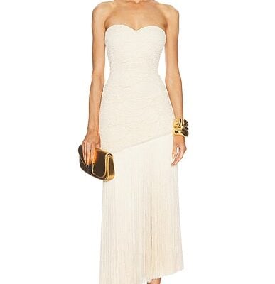 PatBO Jacquard Strapless Fringe Maxi Dress