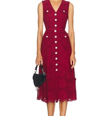 self-portrait Lace Buttoned Midi Dress