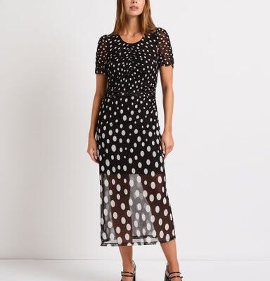 Marcs One, Two Spot Polka Dot Mesh Midi Dress