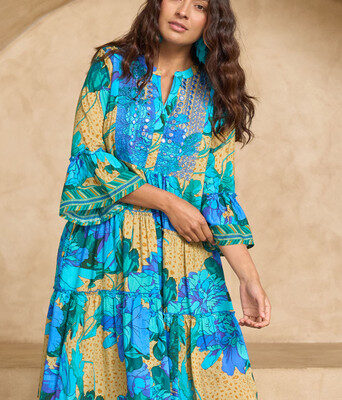 Blue Lagoon Embroidered Dress--SEAB-90