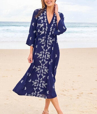 Dancing With Birds Midi Dress--BOHO-237-BM