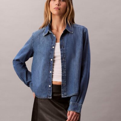 Denim Cropped Button-Down Shirt