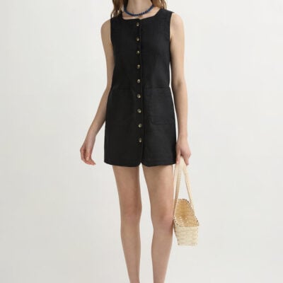 EMMA BUTTON DOWN DRESS - BLACK