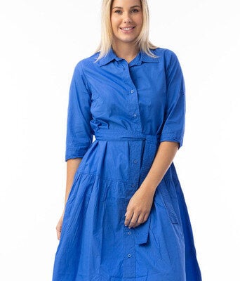 Essentials Organic Cotton Poplin Button Through Belt Dress--ORI-40041