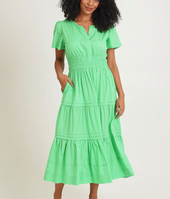 Essentials Organic Cotton Poplin Maxi Ruched Waist Dress--ORI-40040