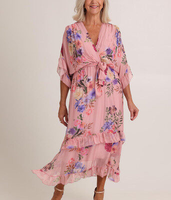 Frill Sleeve Silk Blend Print Dress--LST-LSD2573-362