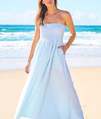 Giddy For Gingham Cotton Blend Maxi Dress--BOHO-2032