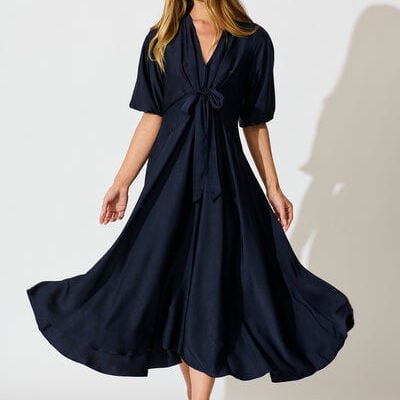 Iris Belle Maxi Dress in Navy Satin -