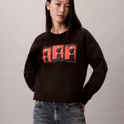 Kate Moss Fleece Graphic Cropped Sweatshirt