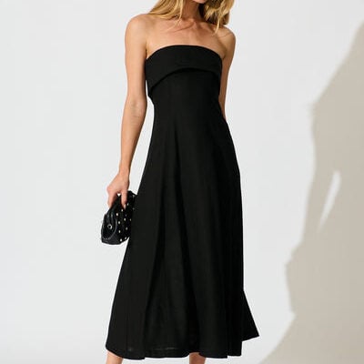 Kerra Maxi Dress in Black Cotton Linen Blend -