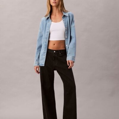 Linen Blend Denim Relaxed Button-Down Shirt