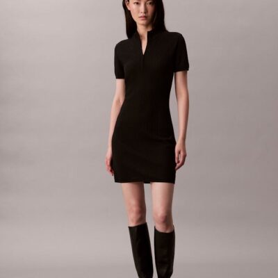 Logo Jacquard Zip Neck Dress