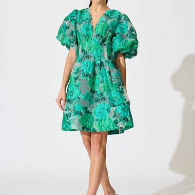Paris Dreamer Dress in In Jade Green Organza Jacquard -